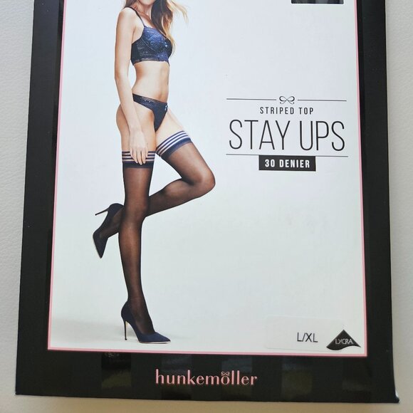 Hunkemoller 117636002 Stripe Top Stay Ups Black (Striped Top Blue) Size L/XL - Picture 2 of 5